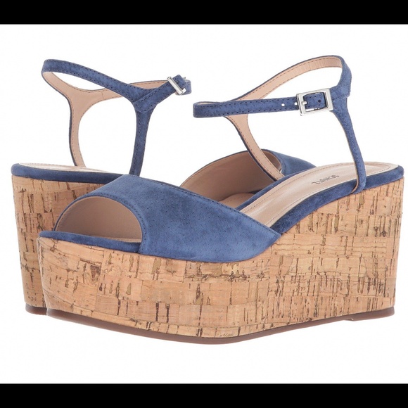 Schutz Heloise Blue Suede Platform Wedge Sandal Ankle Strap Comfortable Pumps 10 - Picture 6 of 11